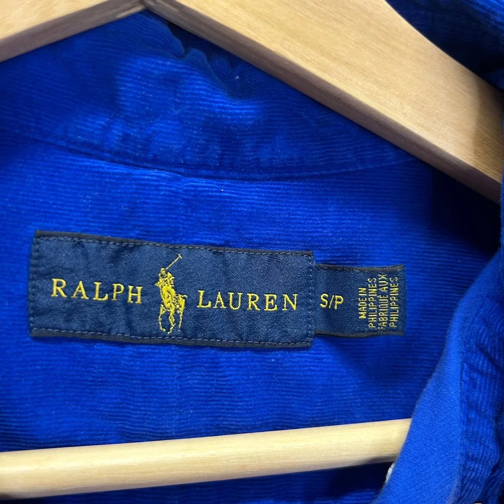 Polo Ralph Lauren Royal Blue Corduroy Button Down Shirt Mens Small Yellow Pony